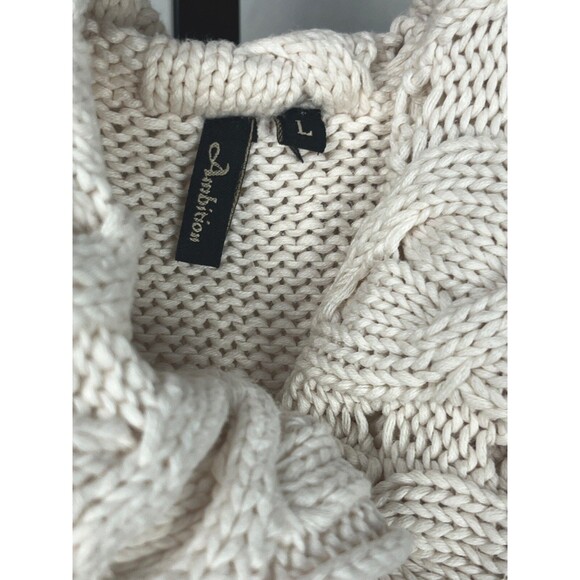 Open Cardigan Y2K Shawl Collar Sweater L Cream Chunky Knit Cottagecore Coastal - Picture 4 of 4